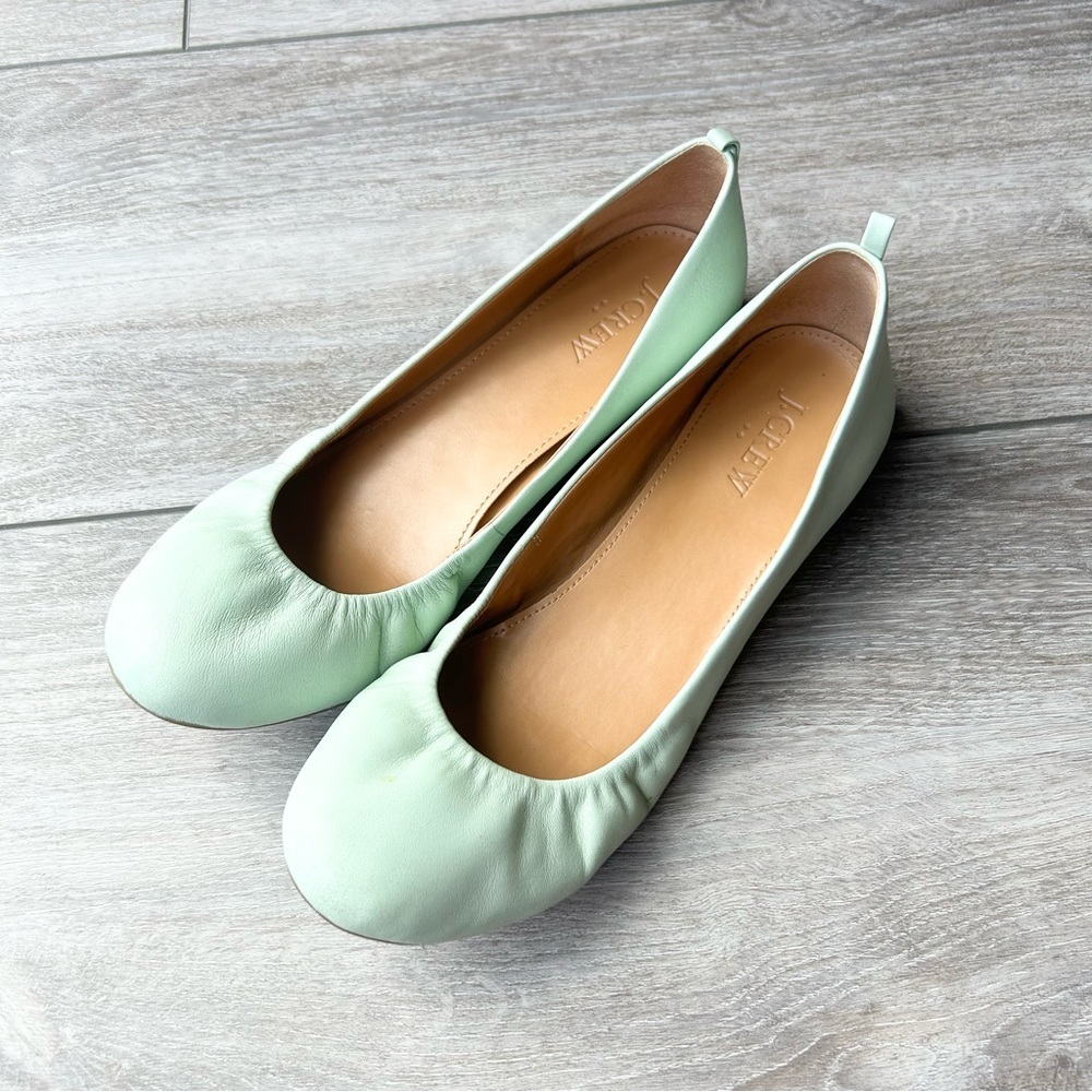 J. Crew Sage Green Soft Leather Ballet Flats